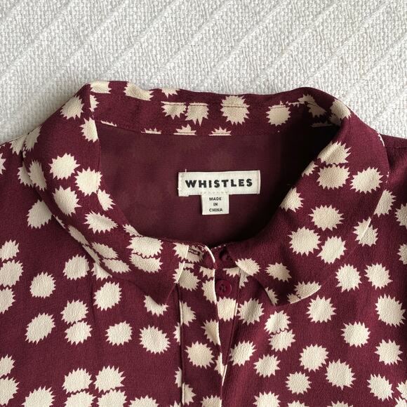 Whistles Burgundy Illustrated Flower Dress Collared Short Ruffle Hem Size 6 - Picture 11 of 12
